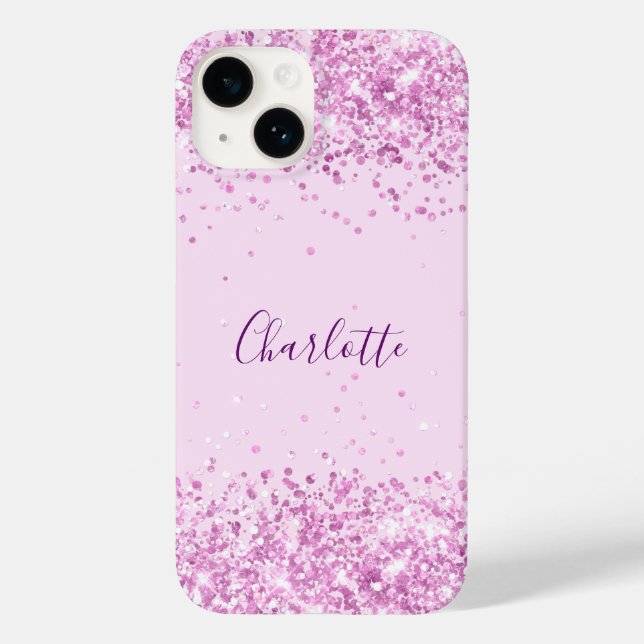 Pink Confetti Namensskript Case-Mate iPhone Hülle (Rückseite)