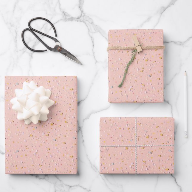 Pink Confetti Pastellpapier Geschenkpapier Set (Vorderseite)