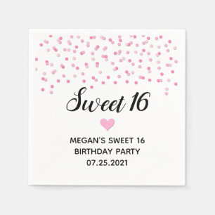 Pink Confetti Sweet 16 Geburtstag Serviette
