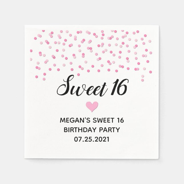 Pink Confetti Sweet 16 Geburtstag Serviette (Vorderseite)