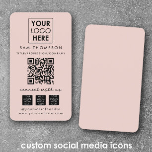 Pink Connect with US Social Media QR-Logo Visitenkarte
