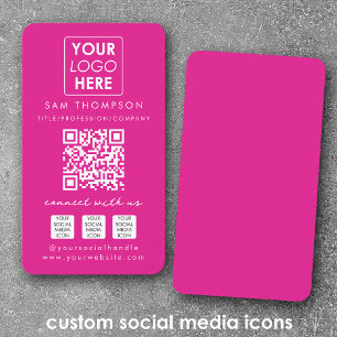 Pink Connect with US Social Media QR-Logo Visitenkarte