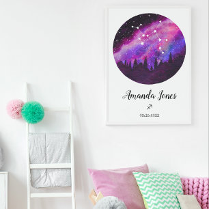 Pink Constellation Sagittarius Horoskop-Zeichen Poster