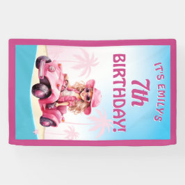Pink Convertible Beach Birthday Banner