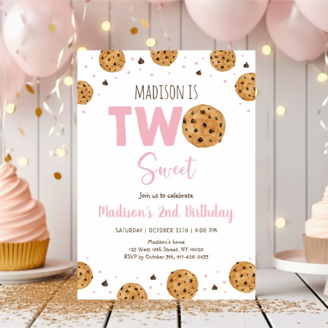 Pink Cookie Zwei süße zweite Geburtstag Einladung (Von Creator hochgeladen)