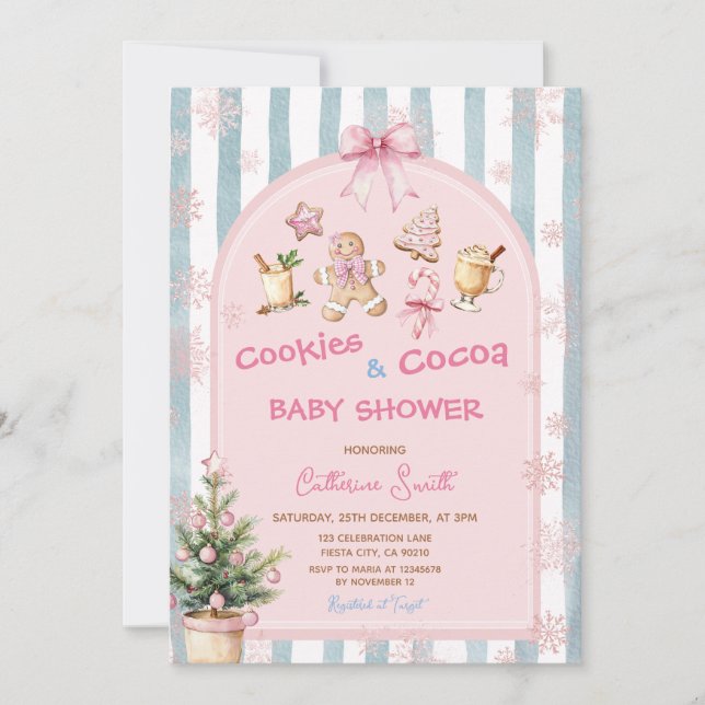 Pink Cookies and Cocoa Snowflakes Baby Shower  Einladung (Vorderseite)