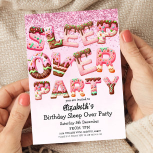 Pink Cookies Letter Sleepover Geburtstagspartei Einladung