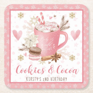 Pink Cookies und Kakao 2. Geburtstag Rechteckiger Pappuntersetzer