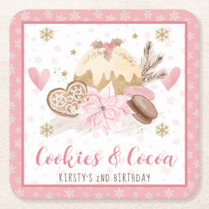 Pink Cookies und Kakao 2. Geburtstag Rechteckiger Pappuntersetzer
