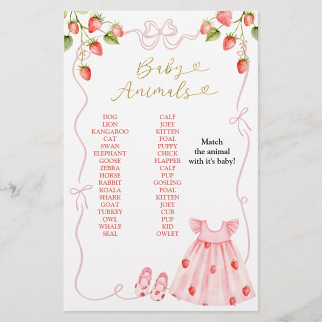 Pink Coquette Baby Clothes Baby Animals Game Sign (Vorderseite)