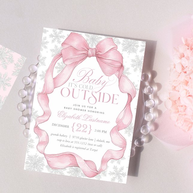 Pink Coquette Baby Es ist kalt draußen Babydusche Einladung (Celebrate in style with our Pink Coquette “Baby It’s Cold Outside” Baby Shower Invitation. )