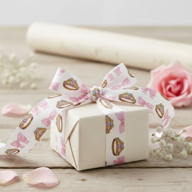 Pink Coquette Bow and Tiara Pattern Satin Ribbon Satinband (Von Creator hochgeladen)