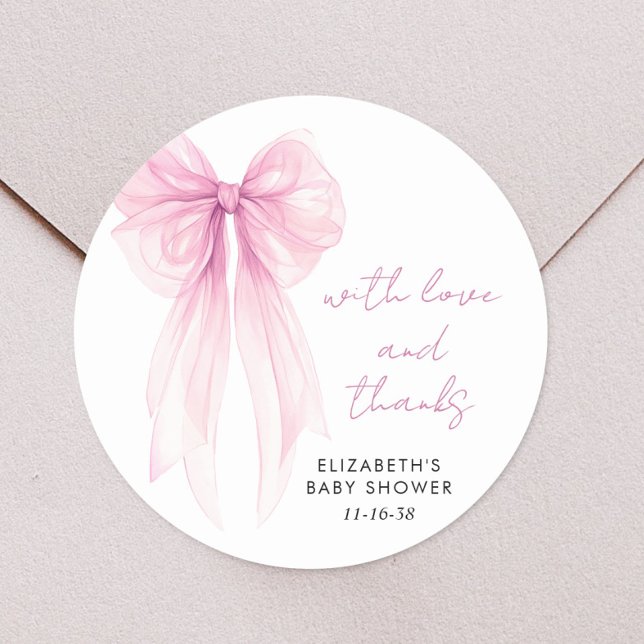 Pink Coquette Bow Baby Girl Dusche Vielen Dank Runder Aufkleber (Von Creator hochgeladen)