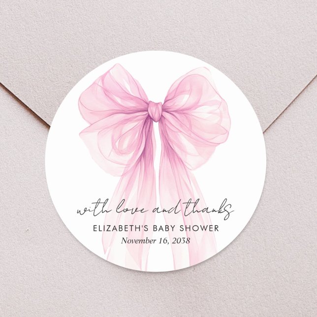 Pink Coquette Bow Baby Girl Dusche Vielen Dank Runder Aufkleber (Von Creator hochgeladen)