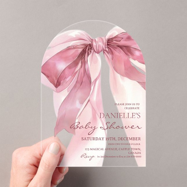 Pink Coquette Bow Baby Girl Shower Acryleinladungen (Insitu (Handheld))