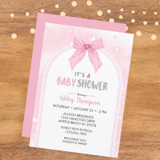 Pink Coquette Bow Baby Shower Girl Einladung