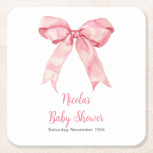 Pink Coquette Bow Baby Shower Rechteckiger Pappuntersetzer (Vorderseite)
