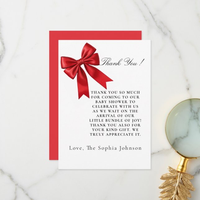 Pink Coquette Bow Babydusche Flat Danke Karte (Vorderseite/Rückseite Beispiel)