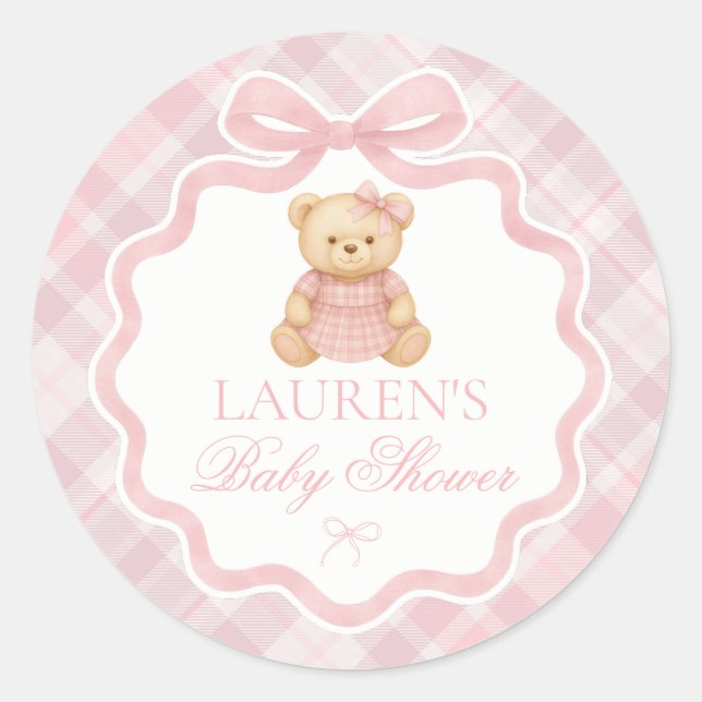 Pink Coquette Bow Bear Baby Shower Envelope Seal Runder Aufkleber (Vorderseite)