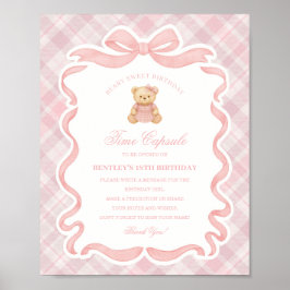Pink Coquette Bow Bear Birthday Time Capsule Poster