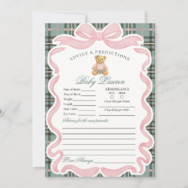 Pink Coquette Bow Bear Girl Advice for Baby Card Einladung
