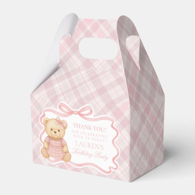 Pink Coquette Bow Bear Girl Birthday Favor Box Geschenkschachtel (Vorderseite)