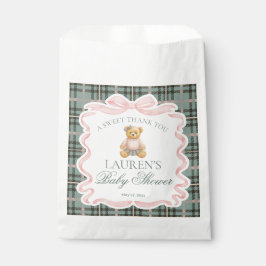 Pink Coquette Bow Bear Plaid Baby Shower Dessert Geschenktütchen
