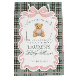 Pink Coquette Bow Bear Plaid Baby Shower Favors Mittlere Geschenktüte