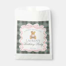 Pink Coquette Bow Bear Plaid Birthday Dessert Geschenktütchen