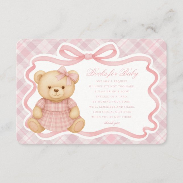 Pink Coquette Bow Bear Plaid Books for Baby Card Begleitkarte (Vorderseite)