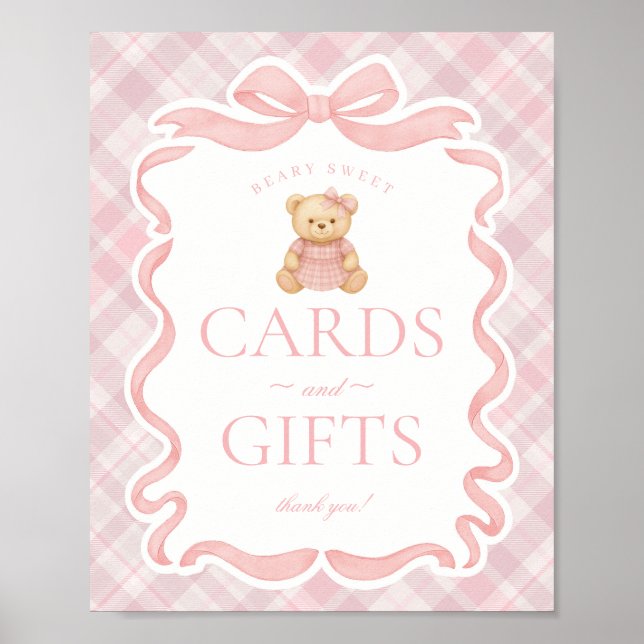Pink Coquette Bow Bear Plaid Cards & Gifts Poster (Vorne)