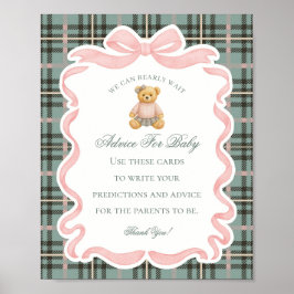 Pink Coquette Bow Bear Shower Advice for Baby Poster
