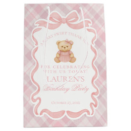 Pink Coquette Bow Bear Tartan Birthday Favors Mittlere Geschenktüte
