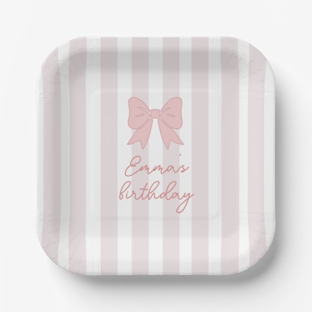 Pink Coquette Bow Birthday  Pappteller (Vorderseite)