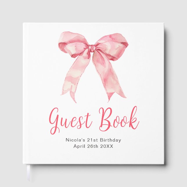 Pink Coquette Bow Birthday Party Guest Book Gästebuch (Vorderseite)