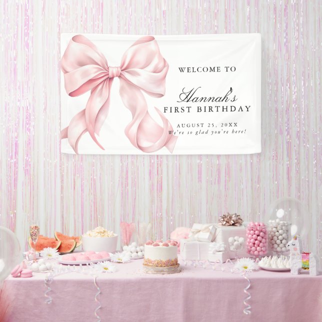 Pink Coquette Bow Birthday Party Welcome Sign Banner (Party)