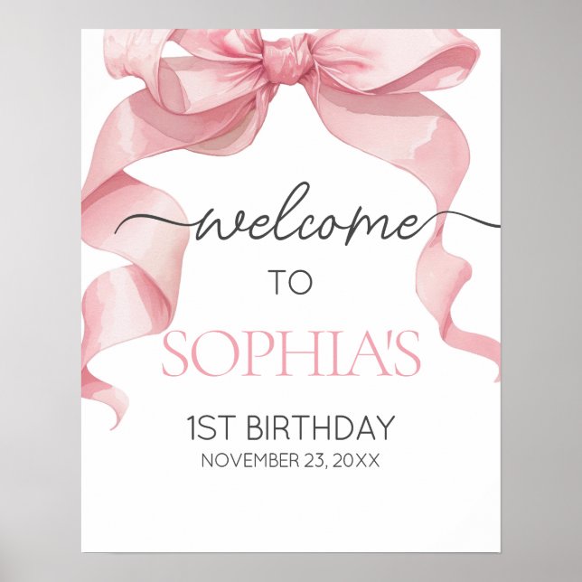 Pink Coquette Bow Birthday Party Welcome Signs Poster (Vorne)