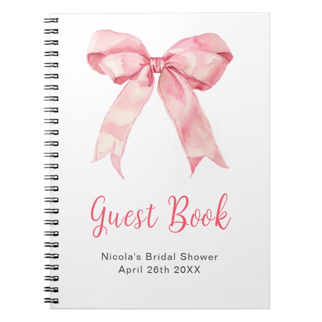 Pink Coquette Bow Bridal Shower Guest Book Notizblock (Vorderseite)