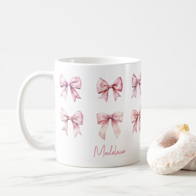 Pink Coquette Bow Custom Name Kaffeetasse (Mit Donut)