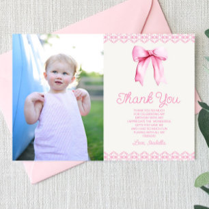 Pink Coquette Bow Custom Picture Birthday Party Dankeskarte