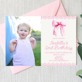 Pink Coquette Bow Custom Picture Birthday Party Einladung