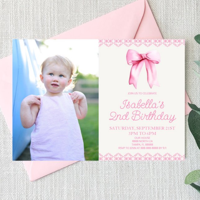 Pink Coquette Bow Custom Picture Birthday Party Einladung (Von Creator hochgeladen)