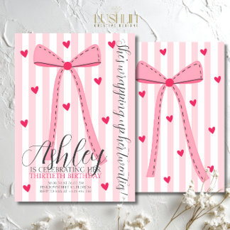 Pink Coquette Bow Elegant Thirtieth Birthday Einladung
