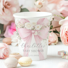 Pink Coquette Bow Floral Baby in bloom baby Shower Pappbecher
