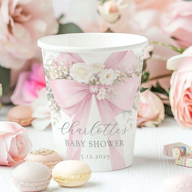 Pink Coquette Bow Floral Baby in bloom baby Shower Pappbecher (Von Creator hochgeladen)