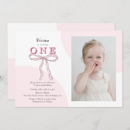 Pink Coquette Bow Foto 1. Geburtstag Einladung