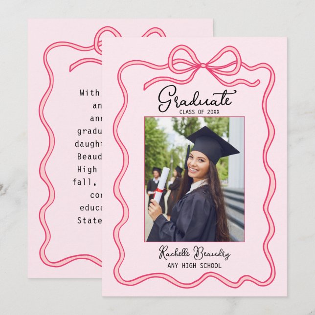 Pink Coquette Bow Frame Graduate Photo Graduation  Ankündigung (Vorne/Hinten)