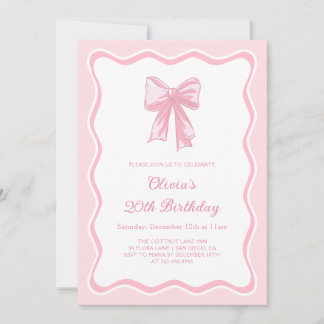 Pink Coquette Bow Geburtstagsparty Einladung