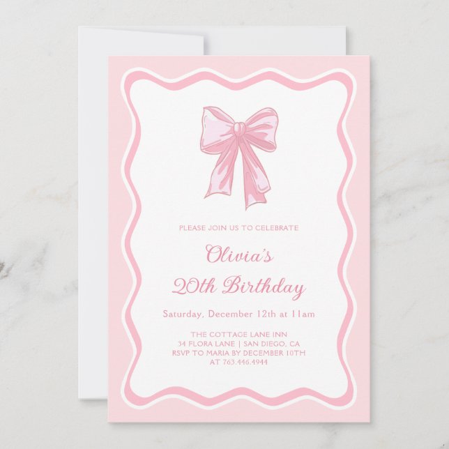 Pink Coquette Bow Geburtstagsparty Einladung (Vorderseite)