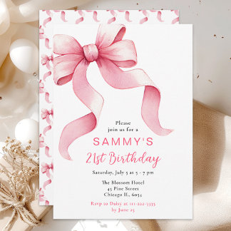 Pink Coquette Bow Geburtstagsparty Einladung